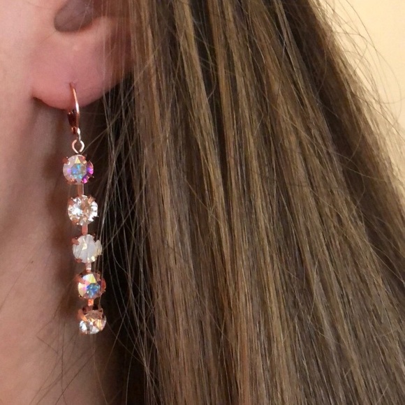 Aurora Borealis + White Opal Crystal Drop Earrings - Picture 3 of 6